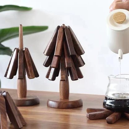 Wood Collapsible Hot Pad Trivet Tree