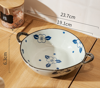 Farmhouse Style Irregular Shaped Ceramic Bowls With Handles