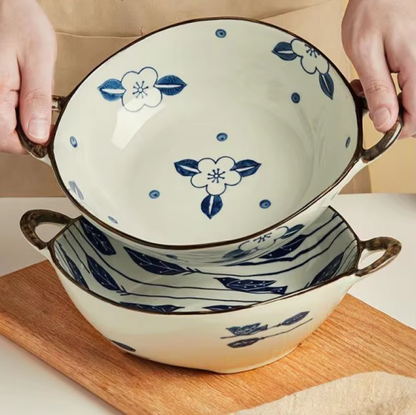 Farmhouse Style Irregular Shaped Ceramic Bowls With Handles
