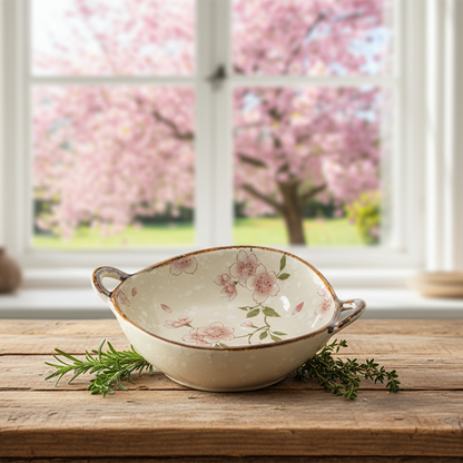 Farmhouse Style Irregular Shaped Ceramic Bowls With Handles