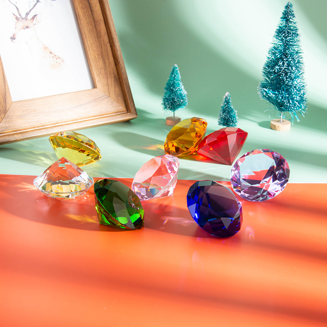 8 Pieces Multicolor Diamond Shaped Crystal Gems for Kids
