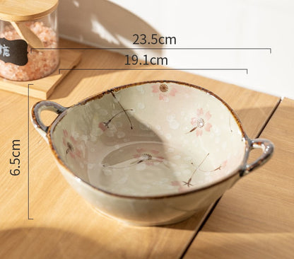 Farmhouse Style Irregular Shaped Ceramic Bowls With Handles