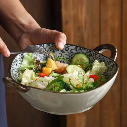 Farmhouse Style Irregular Shaped Ceramic Bowls With Handles