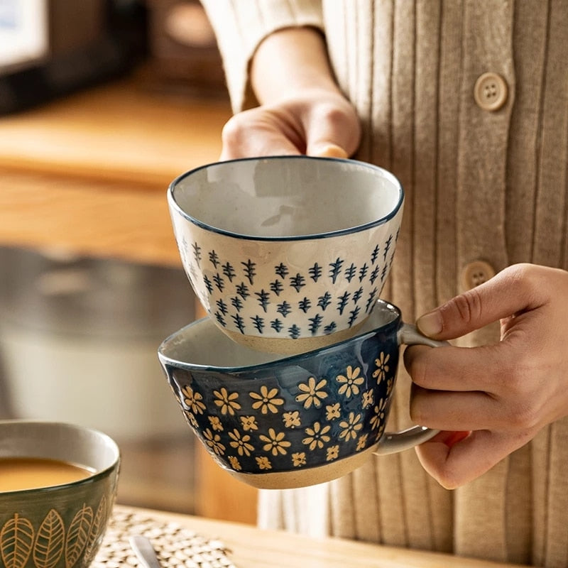 Farmhouse Style Irregular Shaped Ceramic Mugs With Exposed Base