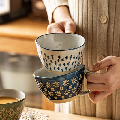 Farmhouse Style Irregular Shaped Ceramic Mugs With Exposed Base