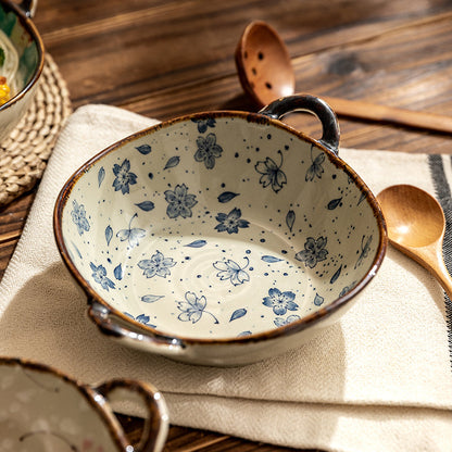 Farmhouse Style Irregular Shaped Ceramic Bowls With Handles