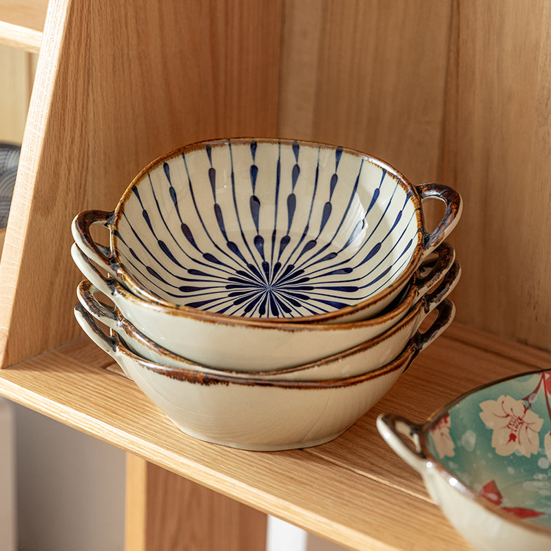 Farmhouse Style Irregular Shaped Ceramic Bowls With Handles