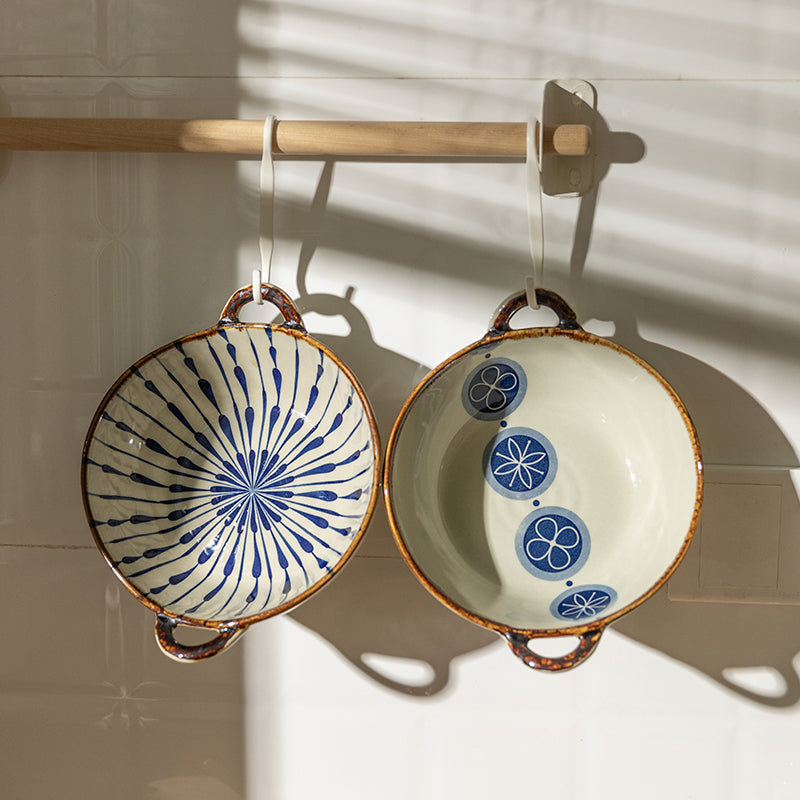Farmhouse Style Irregular Shaped Ceramic Bowls With Handles