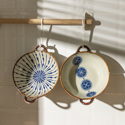 Farmhouse Style Irregular Shaped Ceramic Bowls With Handles