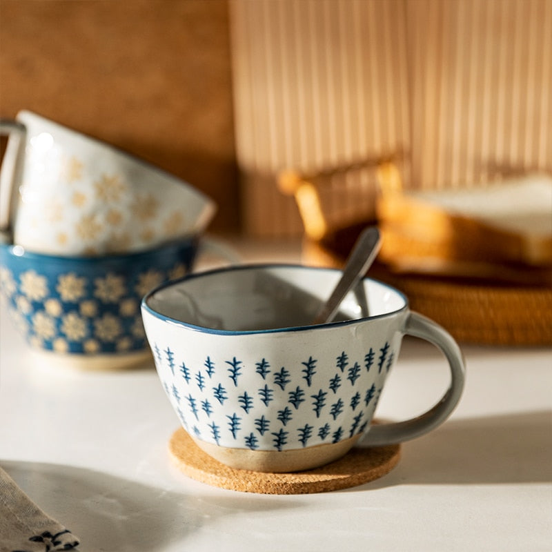 Farmhouse Style Irregular Shaped Ceramic Mugs With Exposed Base
