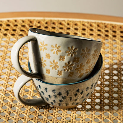 Farmhouse Style Irregular Shaped Ceramic Mugs With Exposed Base