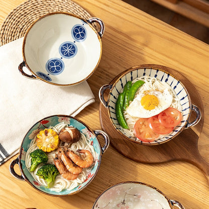 Farmhouse Style Irregular Shaped Ceramic Bowls With Handles