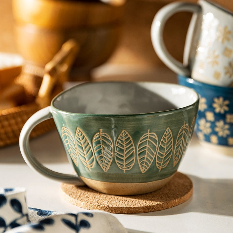Farmhouse Style Irregular Shaped Ceramic Mugs With Exposed Base