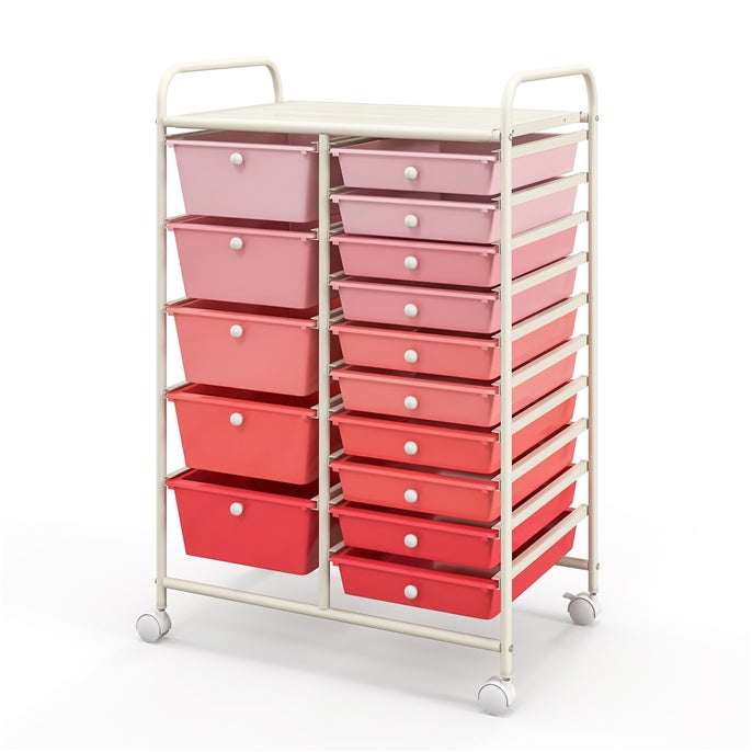 15-Drawer Organizer Cart Office School Rolling Storage Cart