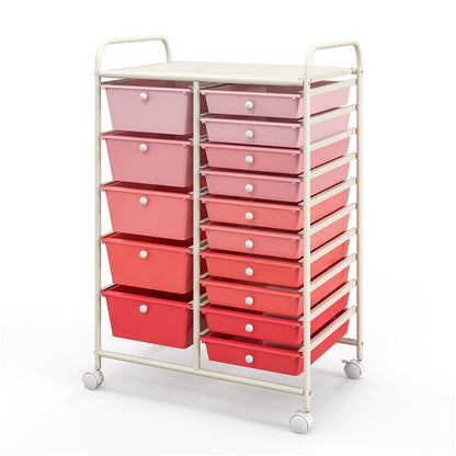 15-Drawer Organizer Cart Office School Rolling Storage Cart