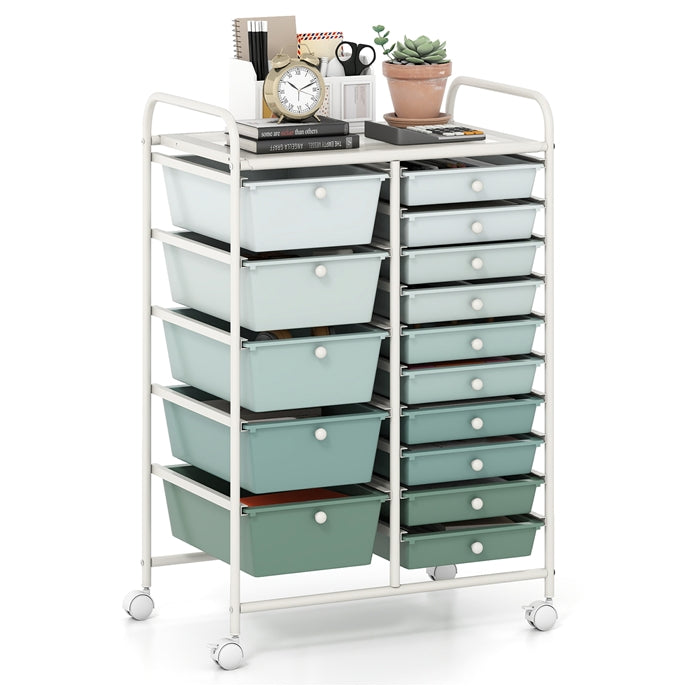 15-Drawer Organizer Cart Office School Rolling Storage Cart