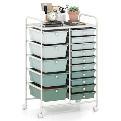 15-Drawer Organizer Cart Office School Rolling Storage Cart