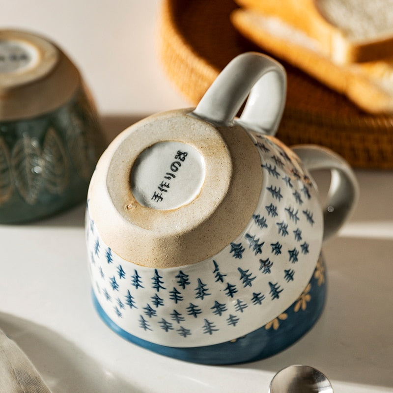 Farmhouse Style Irregular Shaped Ceramic Mugs With Exposed Base