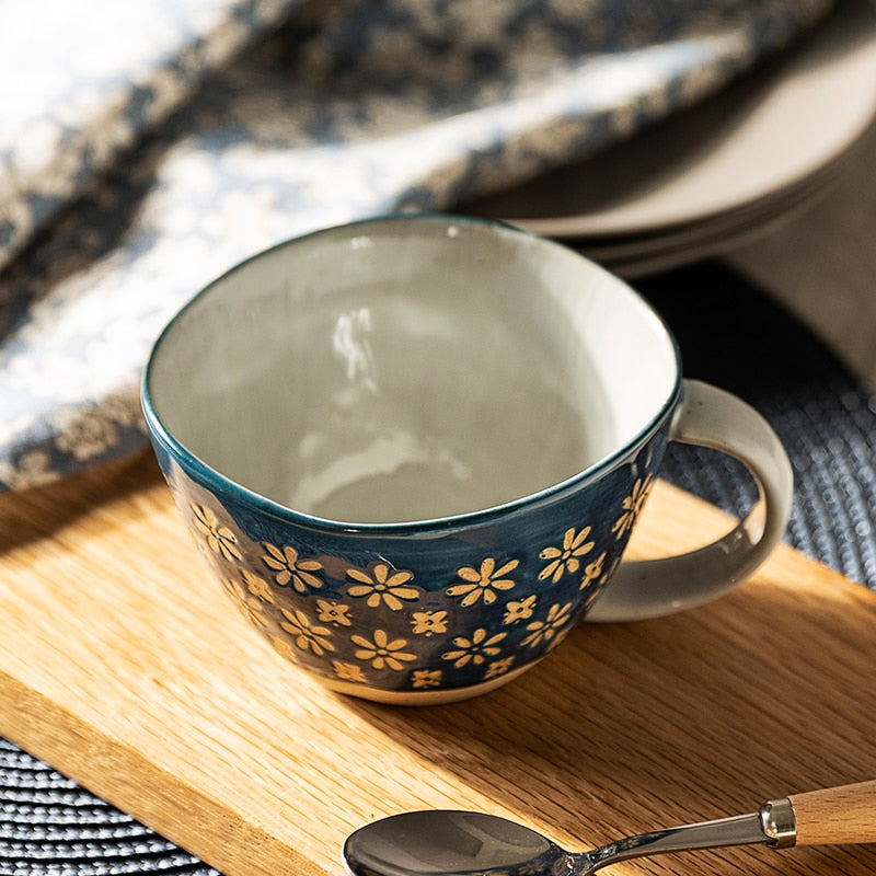 Farmhouse Style Irregular Shaped Ceramic Mugs With Exposed Base