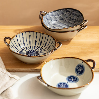 Farmhouse Style Irregular Shaped Ceramic Bowls With Handles