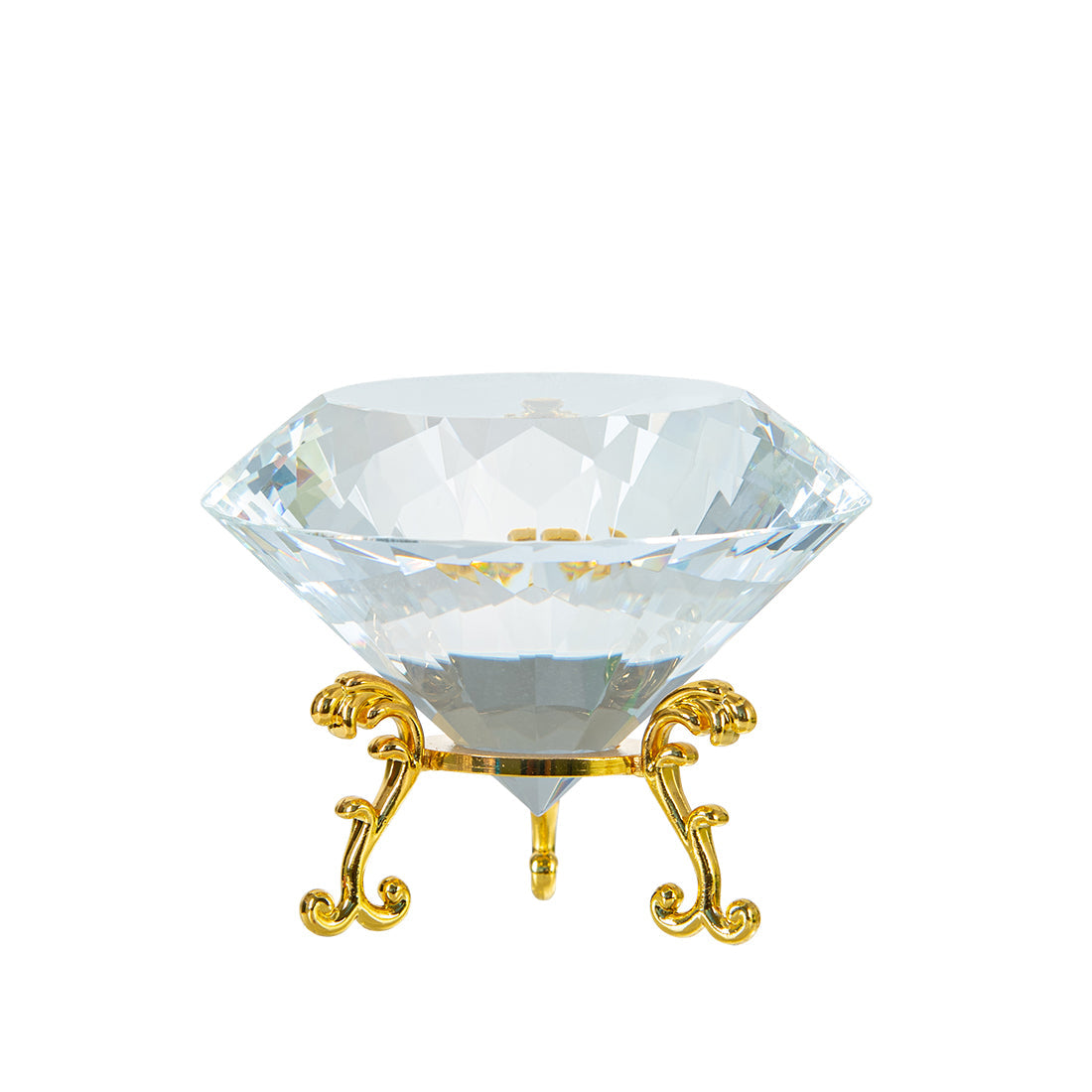 Clear Crystal Diamond Ornament with Metal Base for Home Decoration (80 mm)