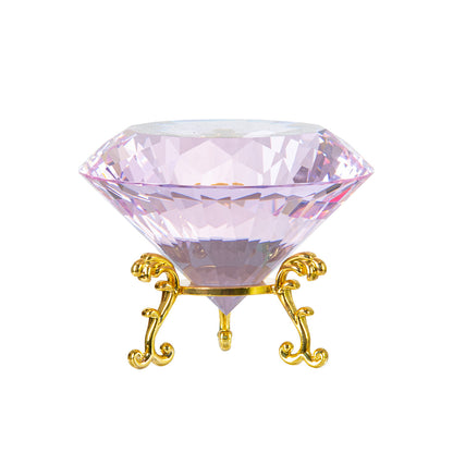 Pink Crystal Diamond Ornament with Metal Base for Home Decoration (80 mm)