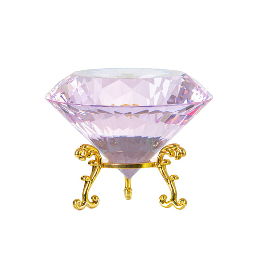 Pink Crystal Diamond Ornament with Metal Base for Home Decoration (80 mm)