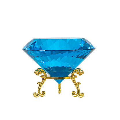 Aqua Blue Crystal Diamond Ornament with Metal Base for Home Decoration (80 mm)