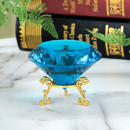 Aqua Blue Crystal Diamond Ornament with Metal Base for Home Decoration (80 mm)
