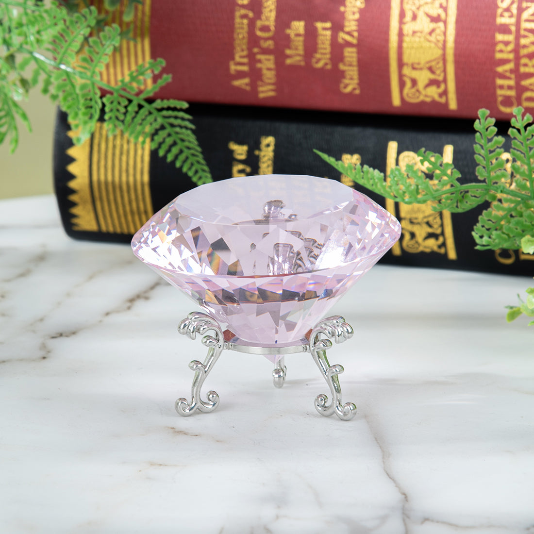 Pink Crystal Diamond Ornament with Metal Base for Home Decoration (80 mm)