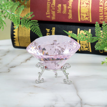 Pink Crystal Diamond Ornament with Metal Base for Home Decoration (80 mm)