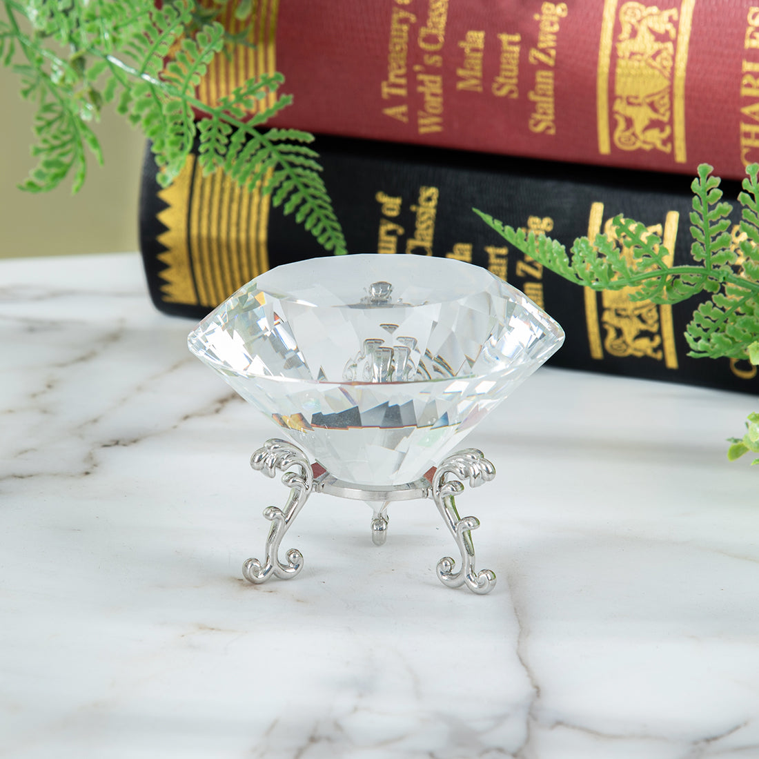 Clear Crystal Diamond Ornament with Metal Base for Home Decoration (80 mm)