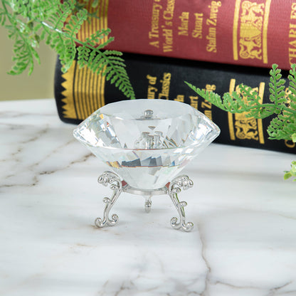 Clear Crystal Diamond Ornament with Metal Base for Home Decoration (80 mm)