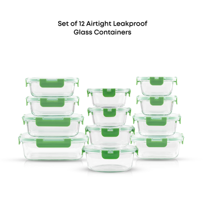 12 Glass Storage Containers with Leakproof Lids Set