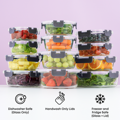 12 Glass Storage Containers with Leakproof Lids Set