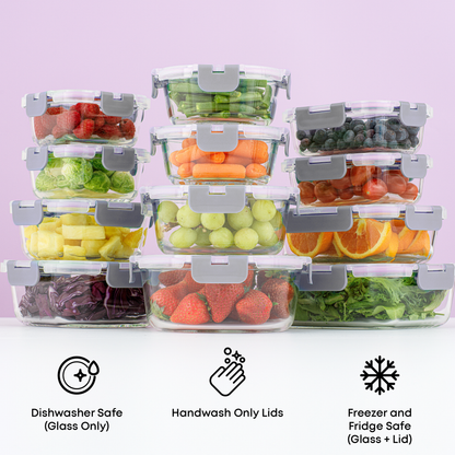 12 Glass Storage Containers with Leakproof Lids Set