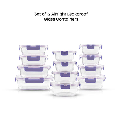 12 Glass Storage Containers with Leakproof Lids Set