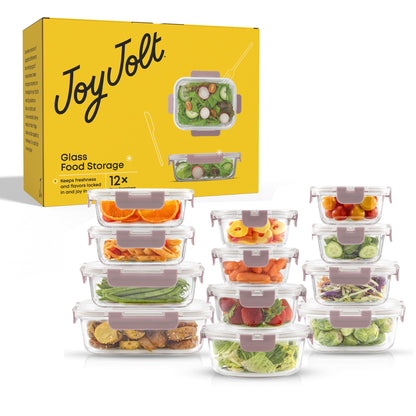 12 Glass Storage Containers with Leakproof Lids Set