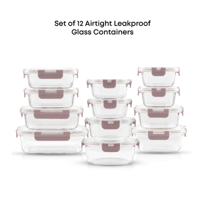 12 Glass Storage Containers with Leakproof Lids Set