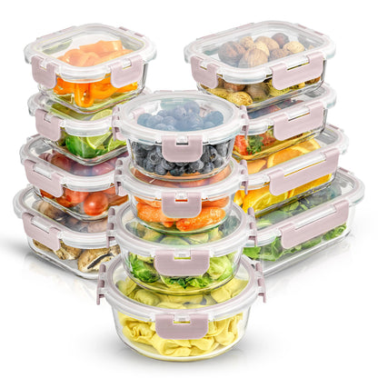 12 Glass Storage Containers with Leakproof Lids Set