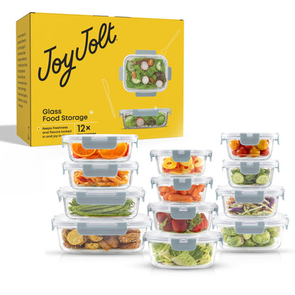 12 Glass Storage Containers with Leakproof Lids Set