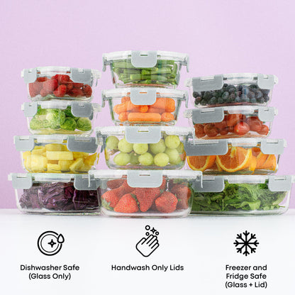 12 Glass Storage Containers with Leakproof Lids Set