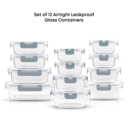 12 Glass Storage Containers with Leakproof Lids Set