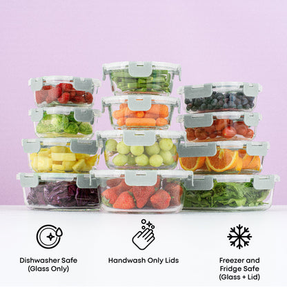 12 Glass Storage Containers with Leakproof Lids Set