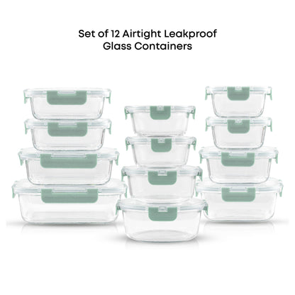 12 Glass Storage Containers with Leakproof Lids Set