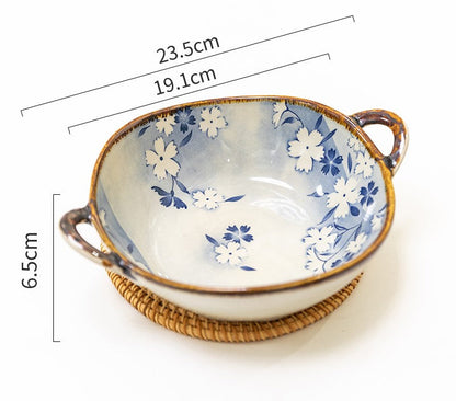 Farmhouse Style Irregular Shaped Ceramic Bowls With Handles