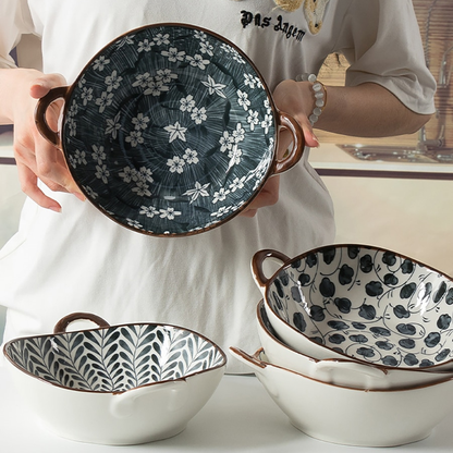 Farmhouse Modern Style Irregular Shaped Ceramic Bowls With Handles