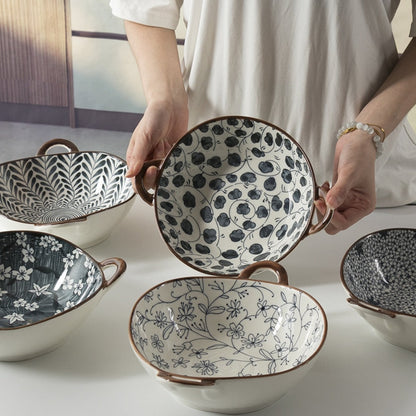 Farmhouse Modern Style Irregular Shaped Ceramic Bowls With Handles