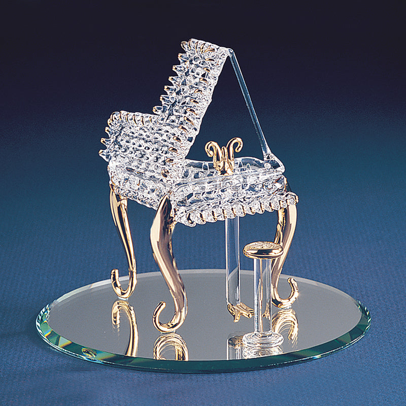 Baby Grand Piano Handcrafted Glass Figurine with 22K Gold Trim, Gift