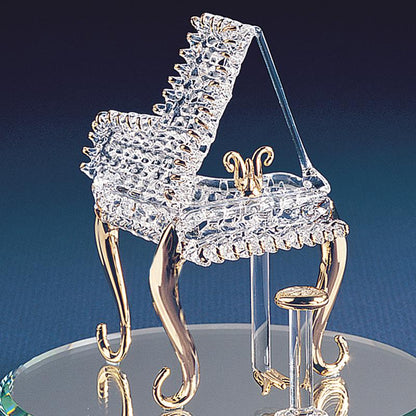 Baby Grand Piano Handcrafted Glass Figurine with 22K Gold Trim, Gift